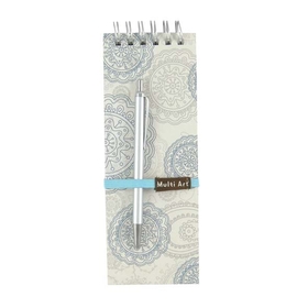 Blue Flowers Long O-Wire Binding Notebook with pen